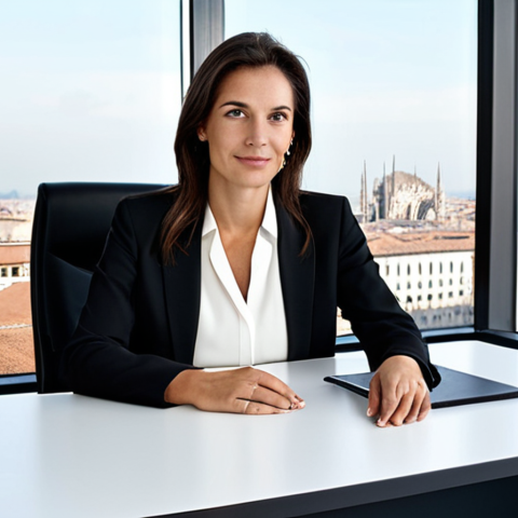 Chic Italian Businesswoman**
"A professional businesswoman in a modest black suit, crisp white silk blouse, sitting at an elegant desk in a modern Milan office with large windows overlooking the city, fully clothed, appropriate attire, safe for work, perfect anatomy, natural proportions, professional photography, high quality, family-friendly, well-formed hands, proper finger count, natural body proportions."
**