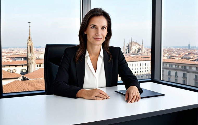 Chic Italian Businesswoman**
"A professional businesswoman in a modest black suit, crisp white silk blouse, sitting at an elegant desk in a modern Milan office with large windows overlooking the city, fully clothed, appropriate attire, safe for work, perfect anatomy, natural proportions, professional photography, high quality, family-friendly, well-formed hands, proper finger count, natural body proportions."
**