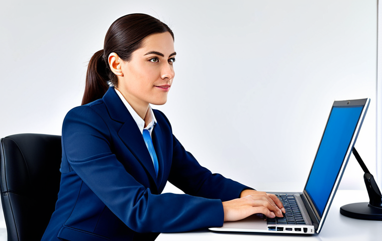 Professional Businesswoman**
"A professional businesswoman in a modest navy blue business suit, sitting at a clean desk in a bright, modern office, working on a laptop, fully clothed, appropriate attire, safe for work, perfect anatomy, correct proportions, natural pose, professional photography, high quality, family-friendly."
**