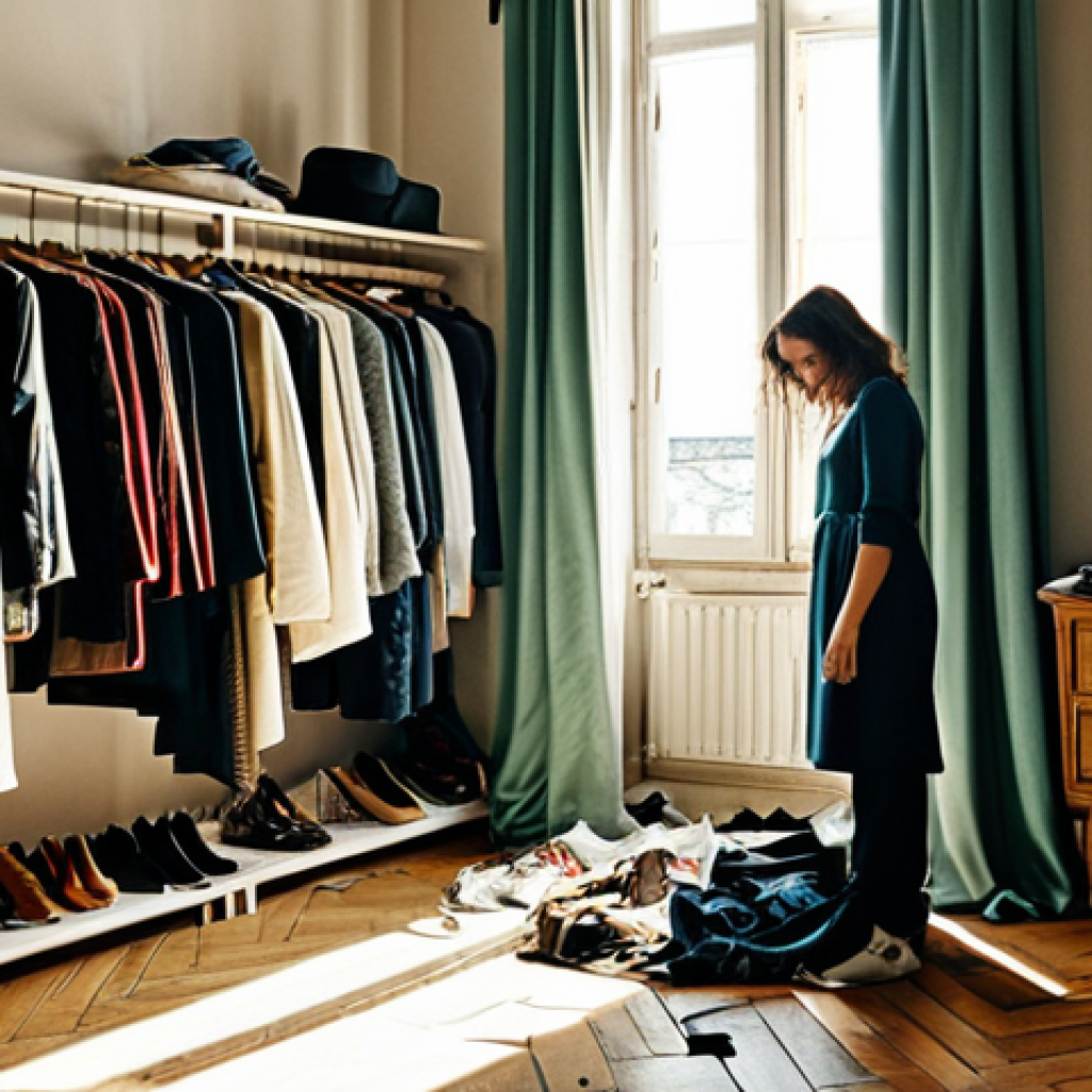 미니멀 워드로브를 위한 가이드북 추천 - **Prompt:** A stylish Italian woman in her late 20s or early 30s stands in her sunlit bedroom, overw...