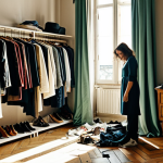 Home 6 미니멀 워드로브를 위한 가이드북 추천 - **Prompt:** A stylish Italian woman in her late 20s or early 30s stands in her sunlit bedroom, overw...
