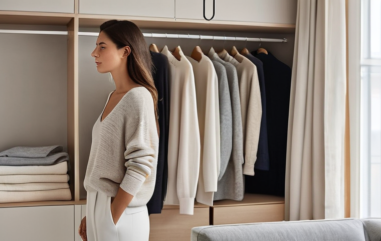미니멀 워드로브와 재사용 가능한 패션 - **Prompt: The Serene Morning Wardrobe Selection**
"A sophisticated Italian woman in her late 20s...